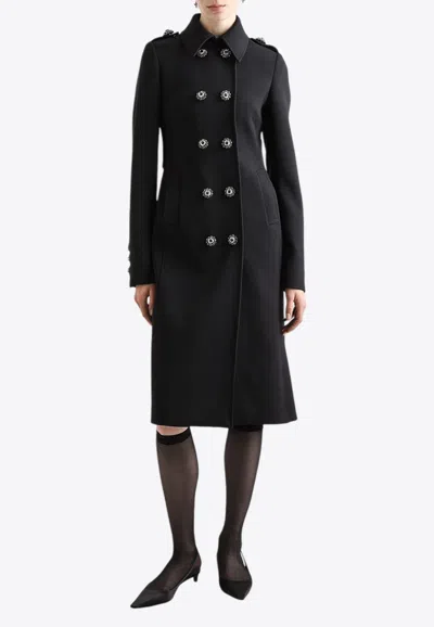 Dolce & Gabbana Double-breasted Wool Coat With Bejeweled Buttons In Black