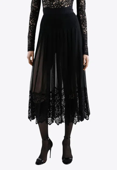 Dolce & Gabbana Gonna Midi In Chiffon And Black Lace In Black