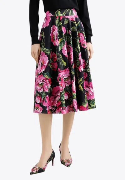 Dolce & Gabbana Women's Rose Print Midi Skirt In Multicolor