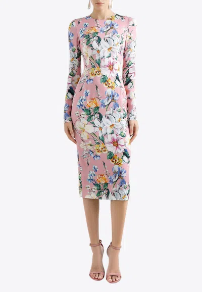 Dolce & Gabbana Floral Midi Dress In Silk Blend In Multicolor