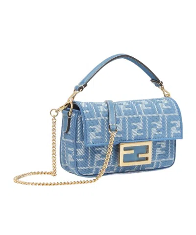 Fendi Women Wallet On Chain Baguette With Shoulder Strap With All-over Ff Motif In Blue