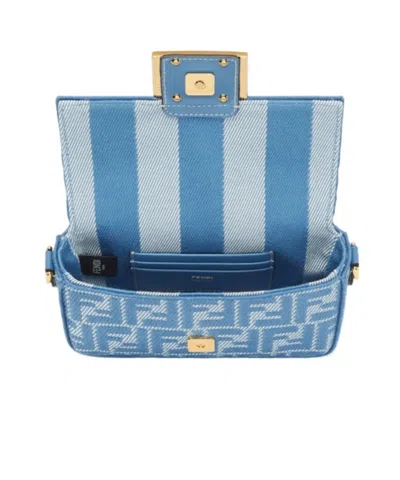 Fendi Women Wallet On Chain Baguette With Shoulder Strap With All-over Ff Motif In Blue
