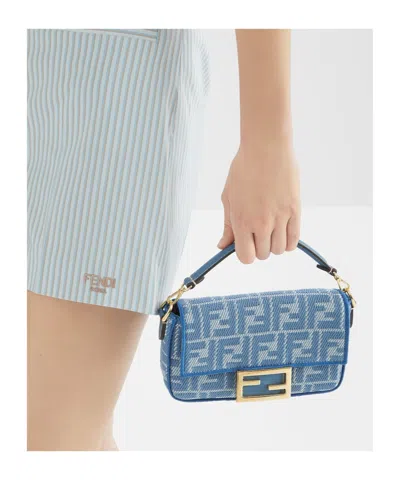 Fendi Women Wallet On Chain Baguette With Shoulder Strap With All-over Ff Motif In Blue