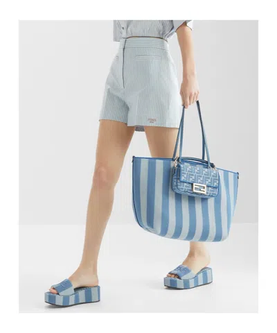 Fendi Women Wallet On Chain Baguette With Shoulder Strap With All-over Ff Motif In Blue