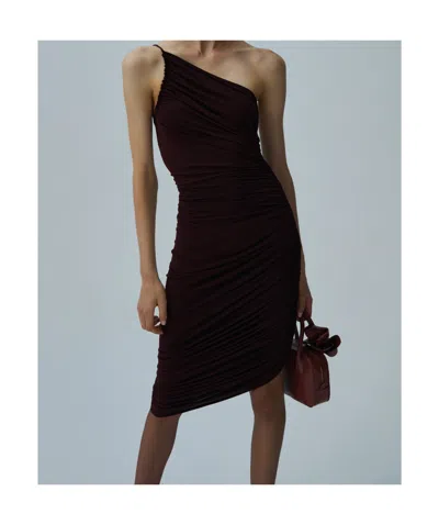 Magda Butrym Asymmetric Ruched Midi Dress In Burgundy