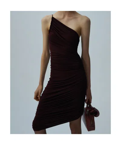 Magda Butrym Asymmetric Ruched Midi Dress In Burgundy
