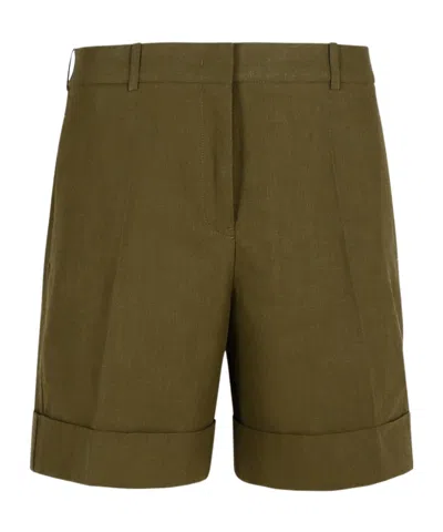Jil Sander Linen Shorts With Pockets And Cuffed Hem In Green