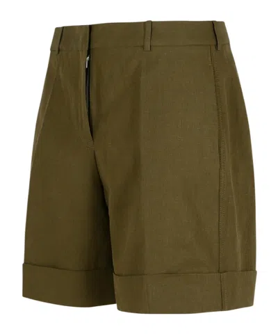 Jil Sander Linen Shorts With Pockets And Cuffed Hem In Green