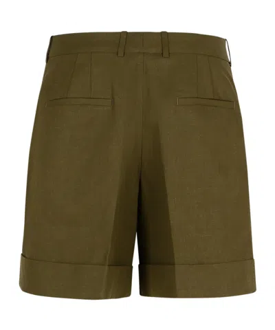 Jil Sander Linen Shorts With Pockets And Cuffed Hem In Green