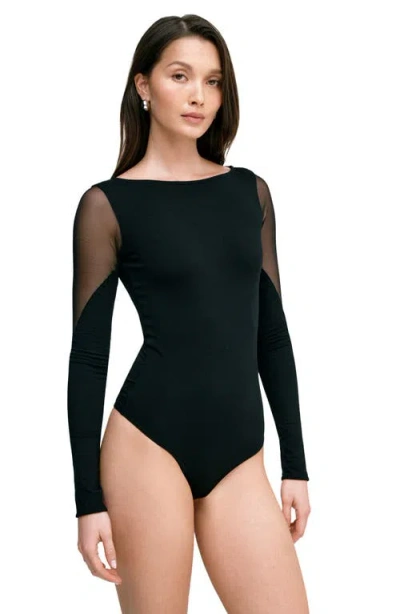 Marcella Adella Mesh Accent Bodysuit In Black