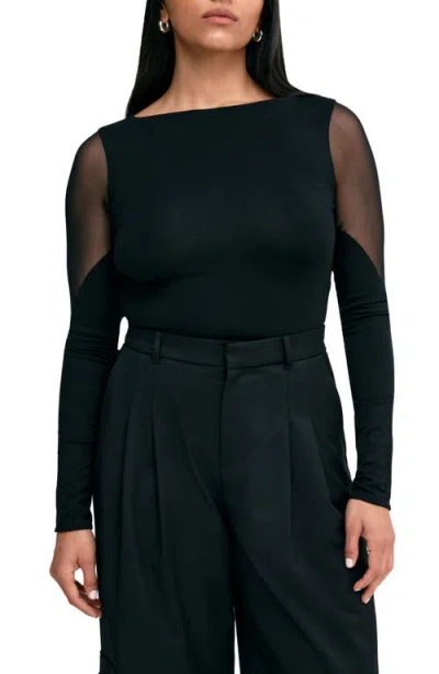 Marcella Adella Mesh Accent Bodysuit In Black