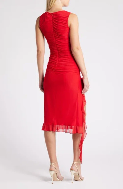Rare London Ruffle Rosette Sleeveless Dress In Red