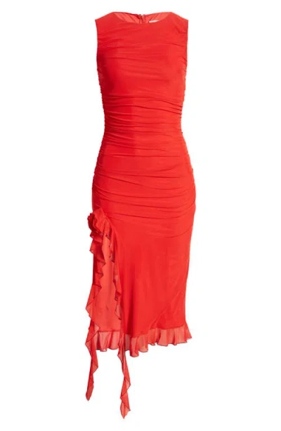 Rare London Ruffle Rosette Sleeveless Dress In Red