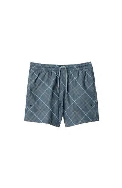 Burberry Check Pattern Swim Shorts With Drawstring Waist In Pewter
