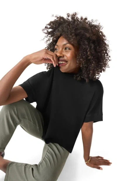 Splendid Supersoft Short Sleeve Sweatshirt In Black