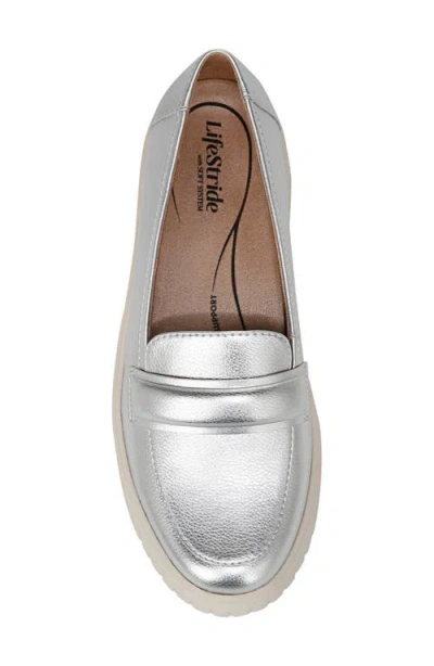 Lifestride Women's Geneva Closed Round Toe Platform Penny Loafers In Silver