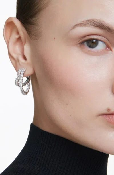 Swarovski Matrix Crystal Round & Heart Double Row Hoop Earrings In White