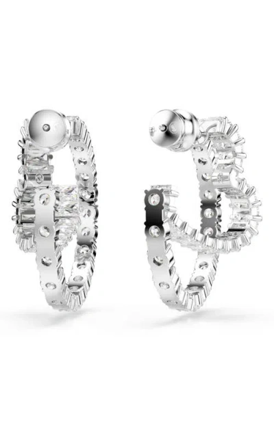 Swarovski Matrix Crystal Round & Heart Double Row Hoop Earrings In White