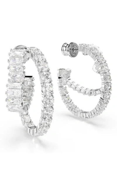 Swarovski Matrix Crystal Round & Heart Double Row Hoop Earrings In White