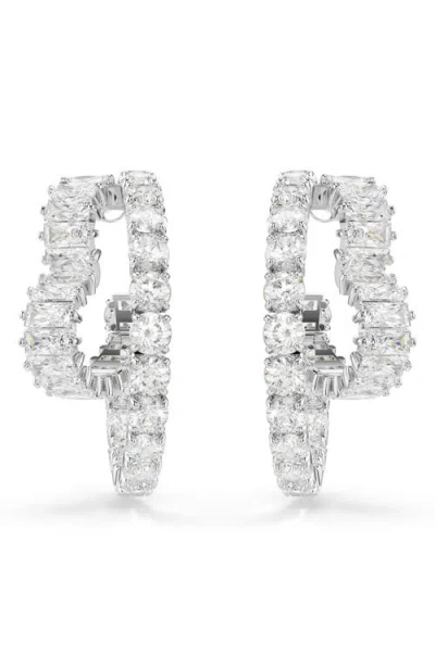 Swarovski Matrix Crystal Round & Heart Double Row Hoop Earrings In White