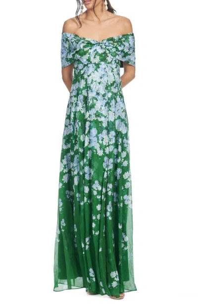 Sachin & Babi Kennedy Gown In Kelly Green Degrade Florals