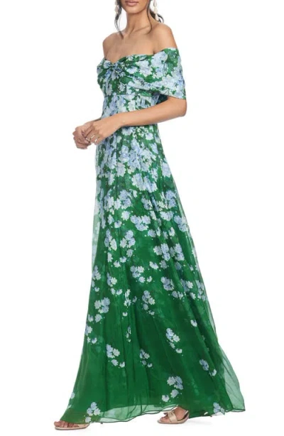 Sachin & Babi Kennedy Gown In Kelly Green Degrade Florals