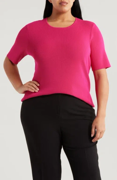 Tahari Asl Short Sleeve Sweater In Raspberry