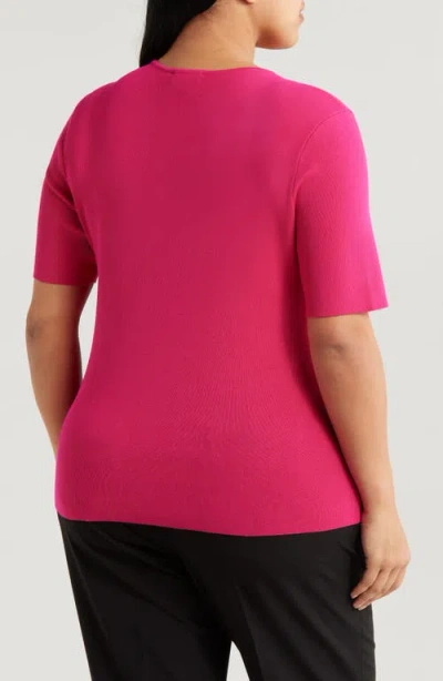 Tahari Asl Short Sleeve Sweater In Raspberry