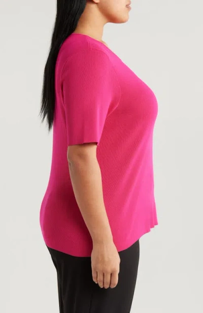 Tahari Asl Short Sleeve Sweater In Raspberry