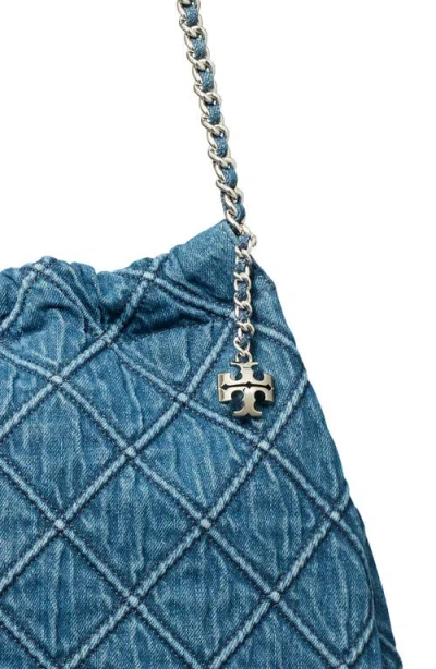 Tory Burch Fleming Soft Quilted Denim Hobo Bag In Denim
