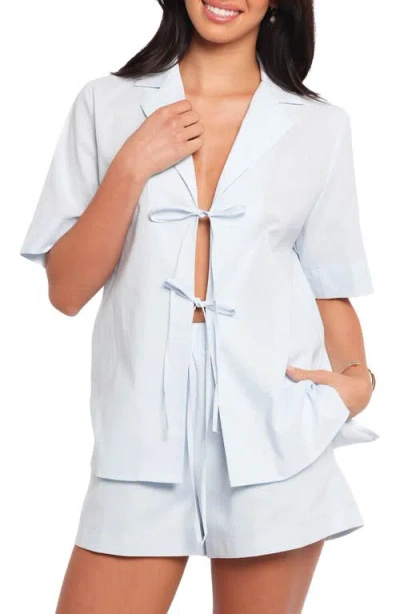 Petal And Pup Petal & Pup Aaliyah Cotton & Linen Tie Front Top In Blue