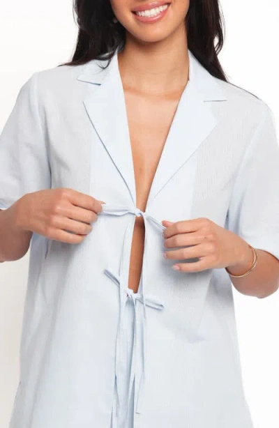 Petal And Pup Petal & Pup Aaliyah Cotton & Linen Tie Front Top In Blue