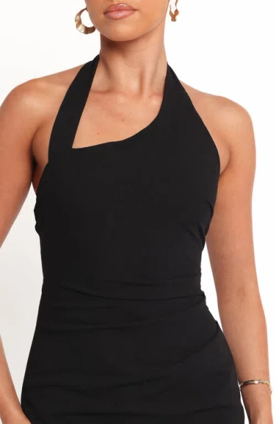 Petal And Pup Petal & Pup Cass Asymmetric Cotton Halter Minidress In Black