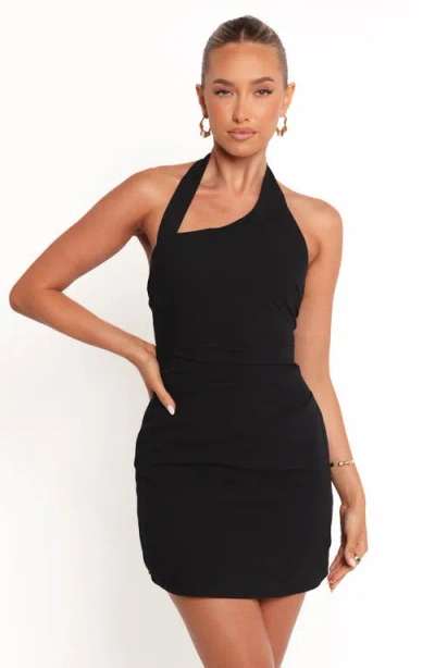 Petal And Pup Petal & Pup Cass Asymmetric Cotton Halter Minidress In Black