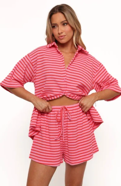 Petal And Pup Petal & Pup Alden Stripe Cotton Button-up Shirt & Drawstring Shorts Set In Pink