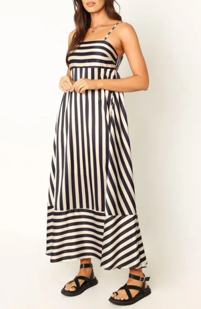 Petal And Pup Petal & Pup Brea Stripe Sleeveless Satin Maxi Dress In Blue