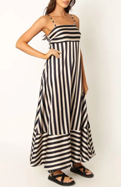 Petal And Pup Petal & Pup Brea Stripe Sleeveless Satin Maxi Dress In Blue