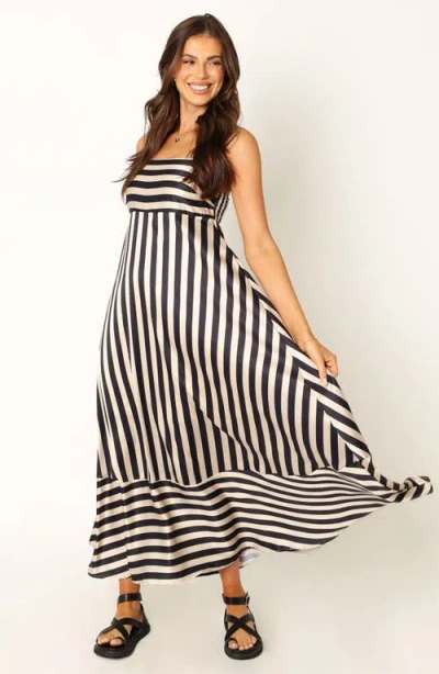 Petal And Pup Petal & Pup Brea Stripe Sleeveless Satin Maxi Dress In Blue