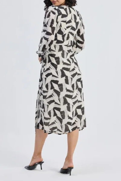 Reistor Midi Wrap Dress In Abstract Mosaic In Noir Shadows