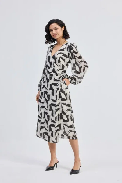 Reistor Midi Wrap Dress In Abstract Mosaic In Noir Shadows