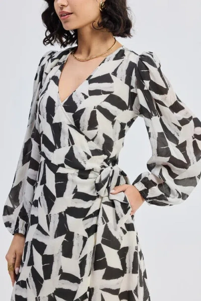 Reistor Midi Wrap Dress In Abstract Mosaic In Noir Shadows