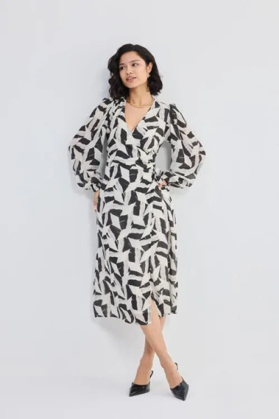 Reistor Midi Wrap Dress In Abstract Mosaic In Noir Shadows