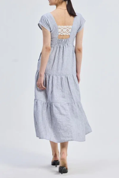 Reistor Gathered Tiered Dress With Front-ties In Pin Striped Linen