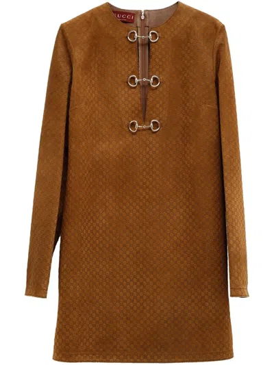 Gucci Gg Suede Dress With Horsebit Detail In Brown