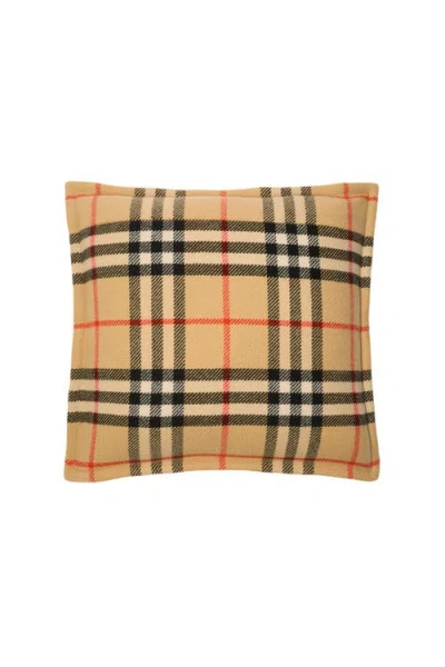 Burberry Check Wool Cashmere Cushion In Sand