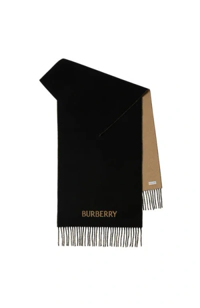 Burberry Ekd Cashmere Reversible Scarf In Camel/black