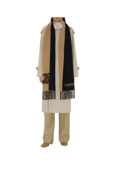 Burberry Ekd Cashmere Reversible Scarf In Camel/black