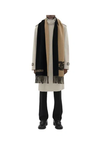 Burberry Ekd Cashmere Reversible Scarf In Camel/black
