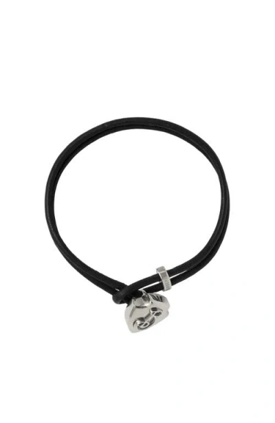 Burberry B Shield Leather Bracelet In Silver/black
