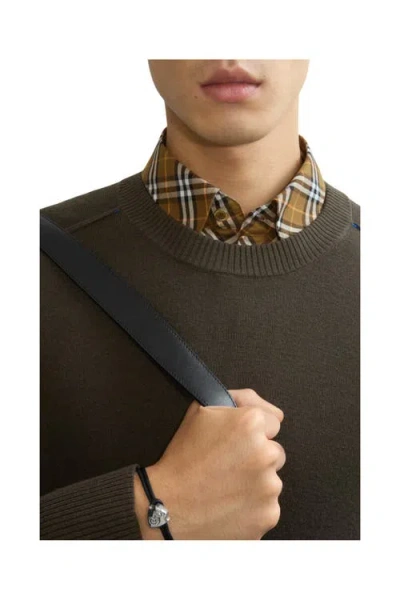 Burberry B Shield Leather Bracelet In Silver/black